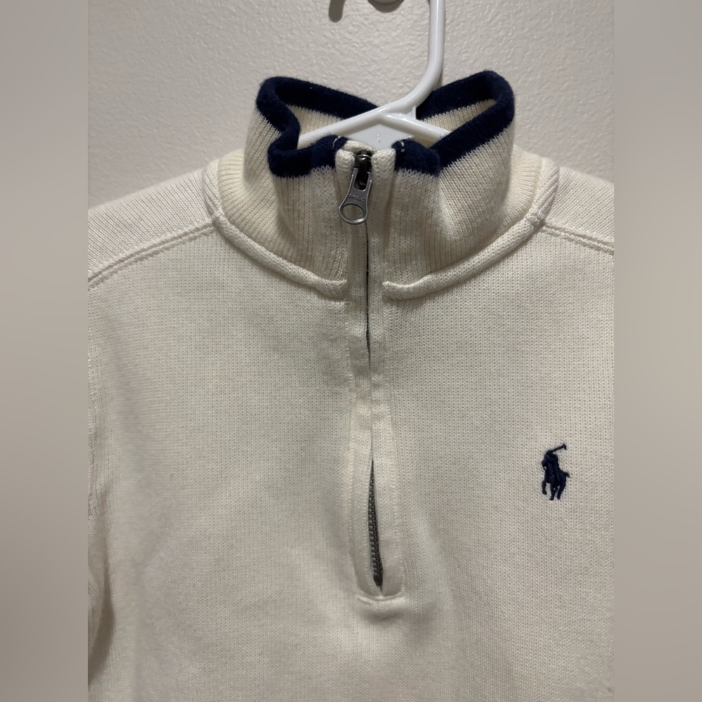 Polo by Ralph Lauren Ivory Cream Half-Zip Cotton Sweater, Boys 4 Easter Preppy - Picture 3 of 8